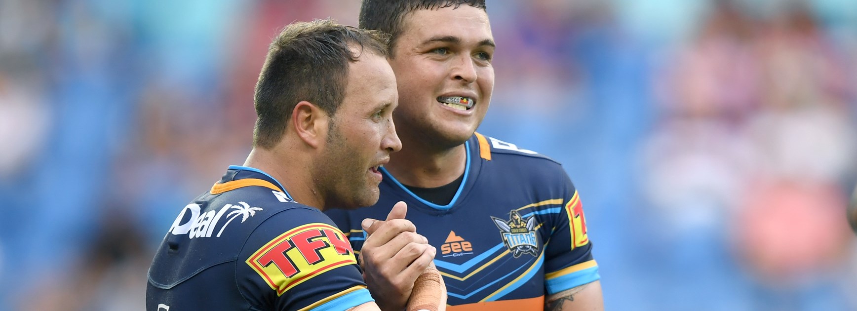 Titans halves Tyrone Roberts and Ash Taylor.