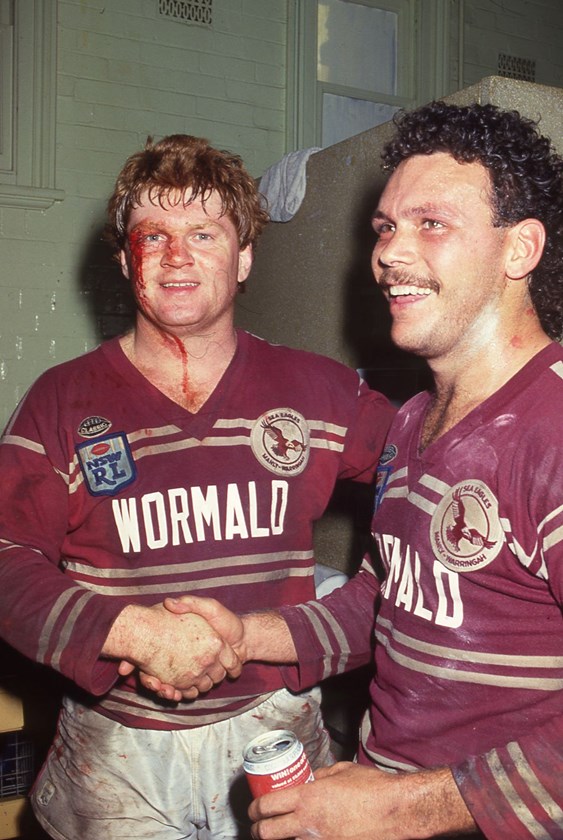Manly greats Paul Vautin and Cliff Lyons.