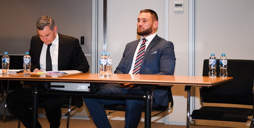 Roosters prop Jared Waerea-Hargreaves arrives at the judiciary.