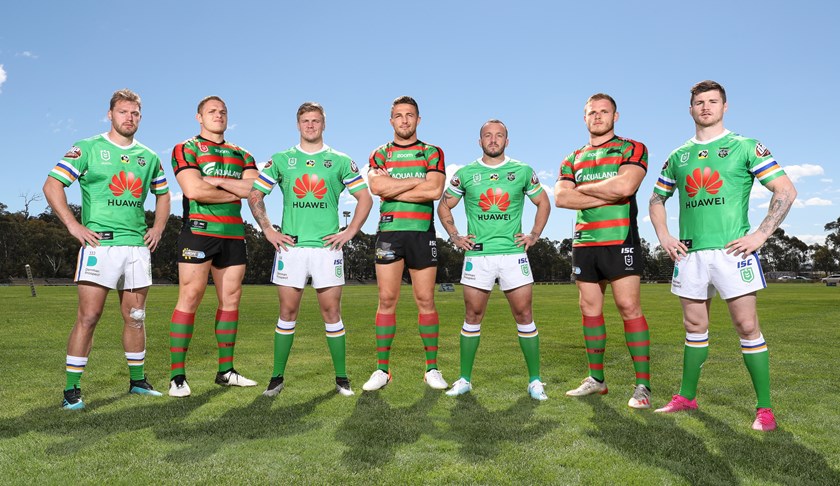 The Raiders' British quartet and South Sydney's Burgess brothers. (Photo digitally altered.)
