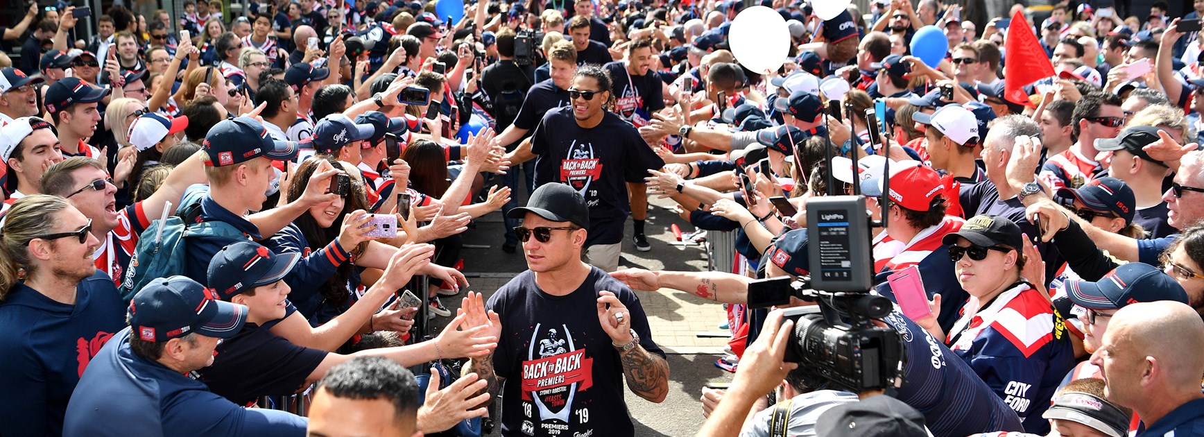 Roosters players at their grand final fan day.