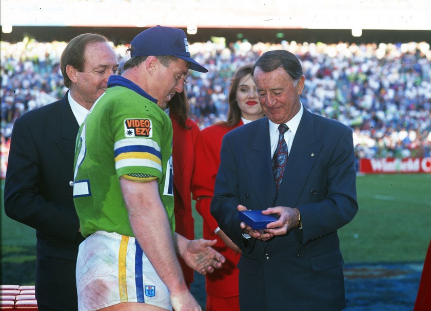 David Furner is awarded the Clive Churchill Medal in 1994.