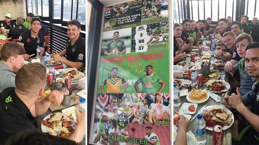 Canberra Raiders tuck in at the Guler family restaurant.