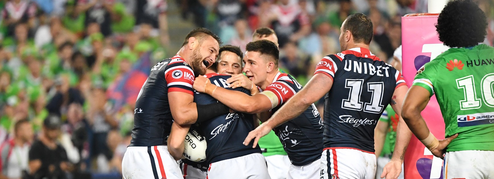 Roosters hooker Sam Verrills scores the first try of the grand final.