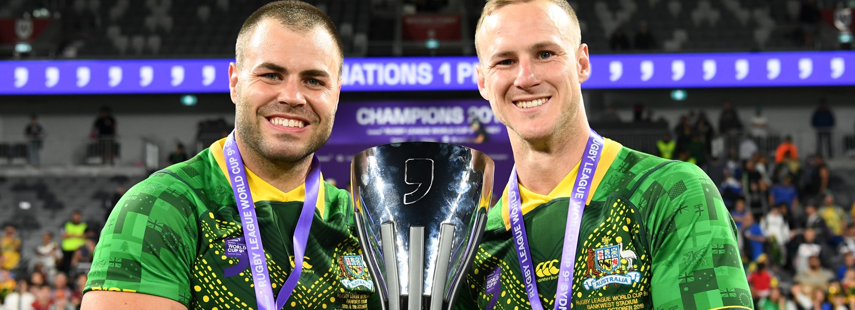 Wade Graham and Daly Cherry-Evans after Australia's World Cup 9s win.