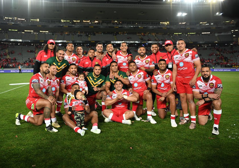 The Tonga team after beating the Kangaroos in 2019.