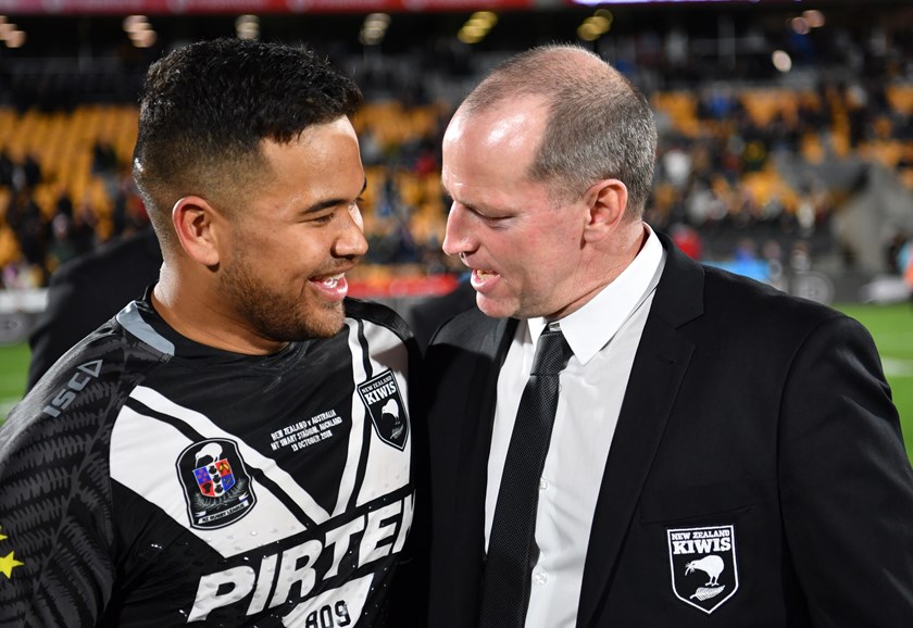 Esan Marsters with New Zealand coach Michael Maguire.