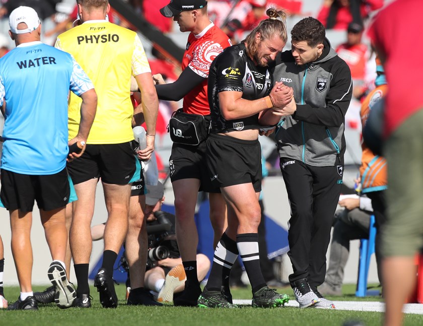 New Zealand five-eighth Kieran Foran after hurting his shoulder in November's first Test against the Lions.