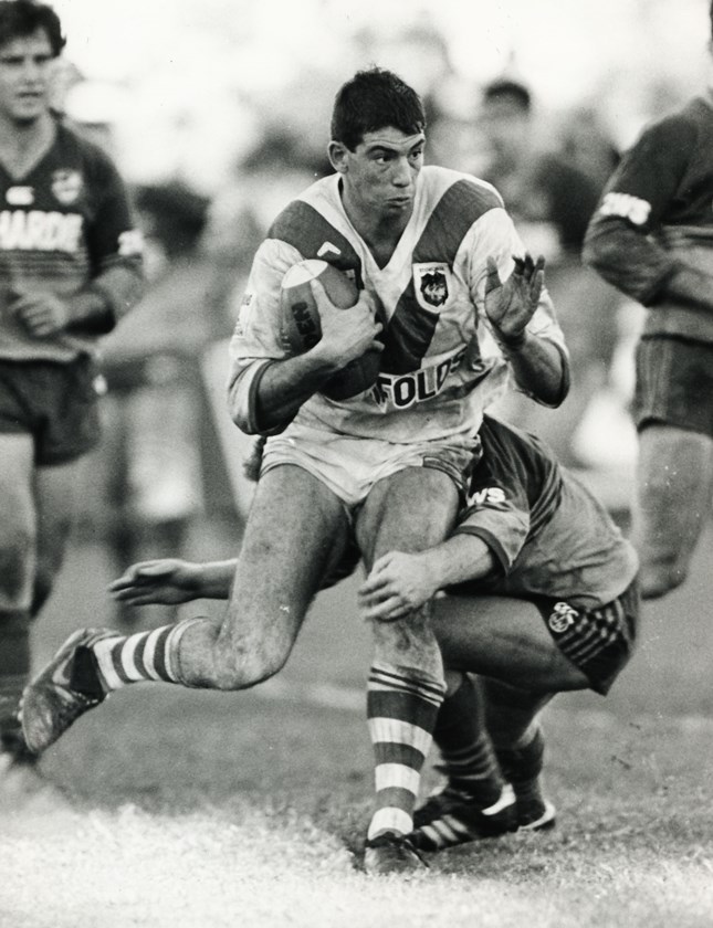 Tony Priddle takes on the Eels defence.