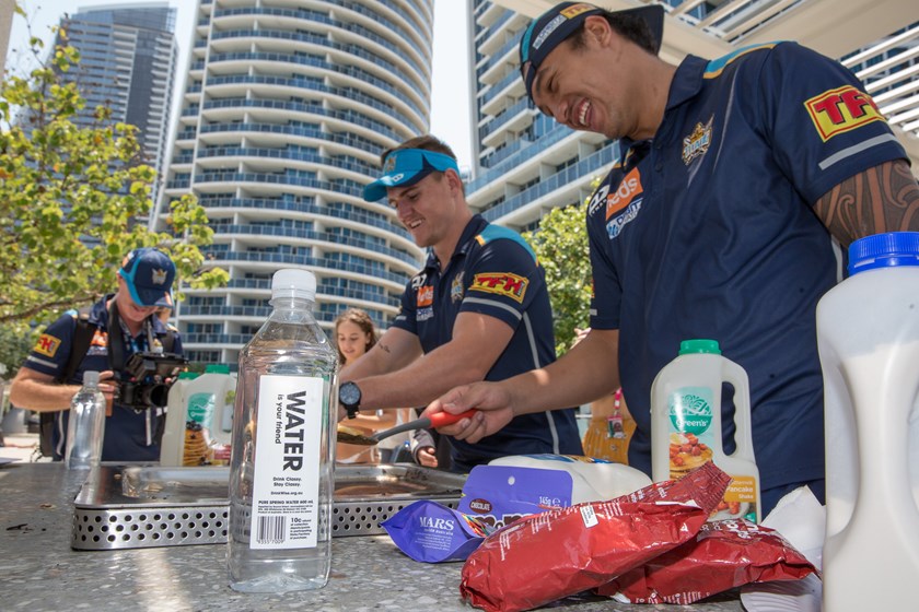 AJ Brimson and Titans teammate Kea Pere encouraged Schoolies revellers to make the right choices with DrinkWise.