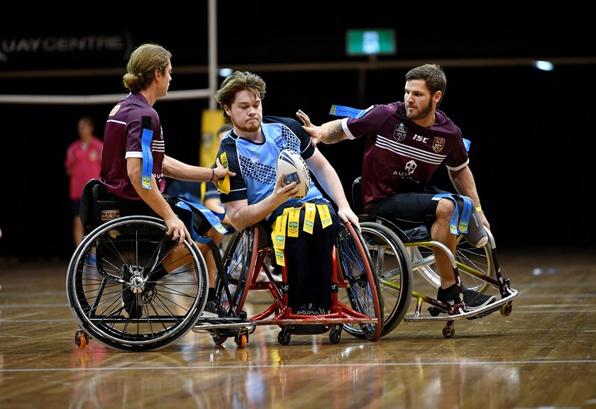 Action from the Wheelchair Rugby League State of Origin at Sydney Olympic Park.