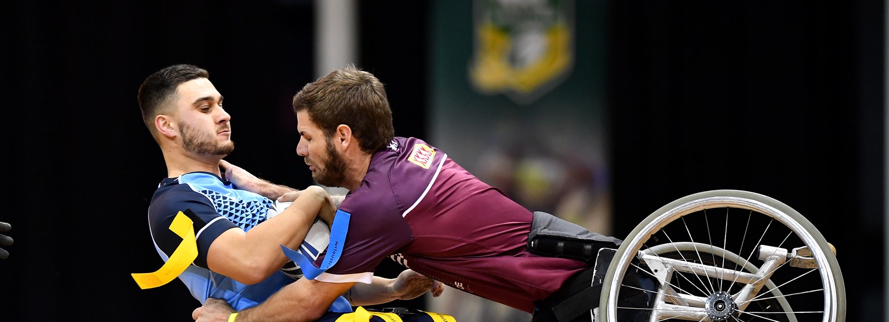 Action from the Wheelchair Rugby League State of Origin day at Sydney Olympic Park.