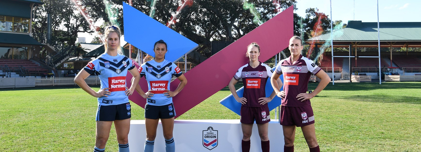 NSW players Kezie Apps and Corban McGregor and Queenslanders Karina Brown and Ali Brigginshaw.