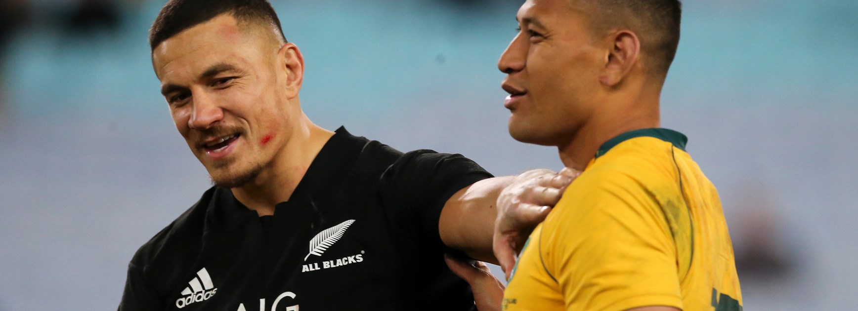 Sonny Bill Williams and Israel Folau after a 2017 Bledisloe Cup clash.