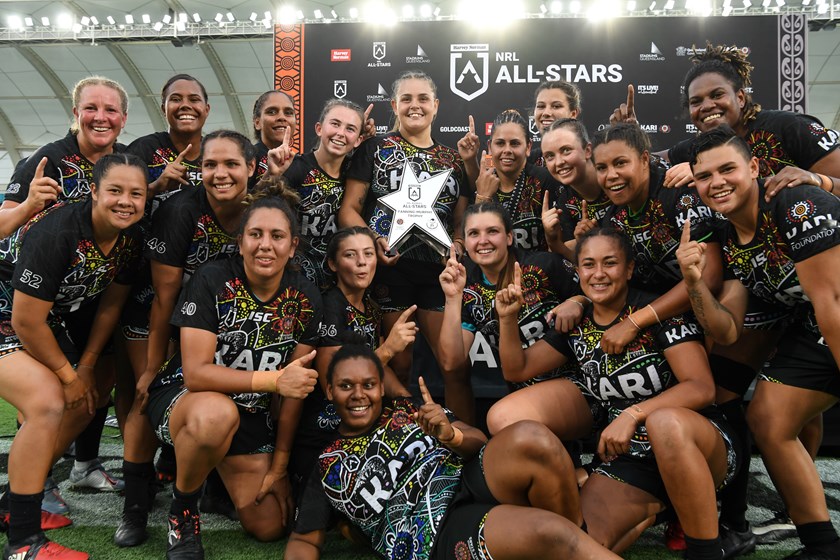 The Indigenous All Stars celebrate their win in February over the Maori Ferns.