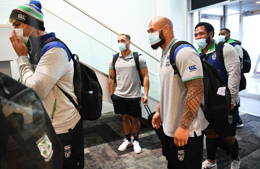 Warriors players leave on a charter flight to travel to Tamworth from Auckland airport on May 3.