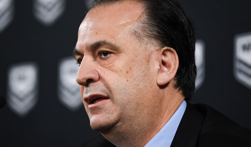 Peter V'landys speaks to the media on Sunday.