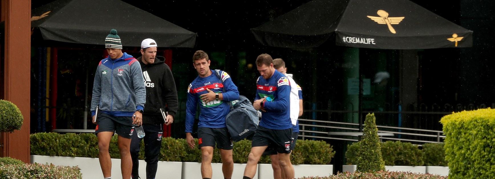 Andrew McCullough arrives for training at Knights HQ.