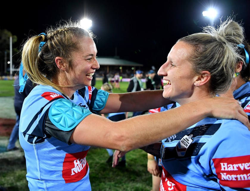 Kezie Apps and Hilli Wheeler after the 2019 Origin.