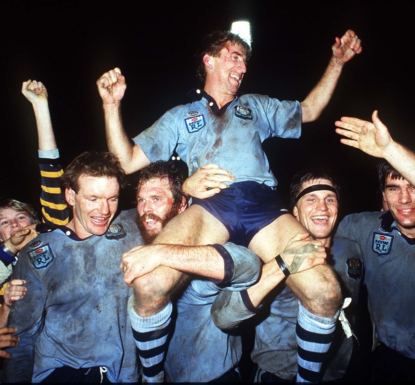Steve Mortimer and the Blues celebrate their first series win in Origin.