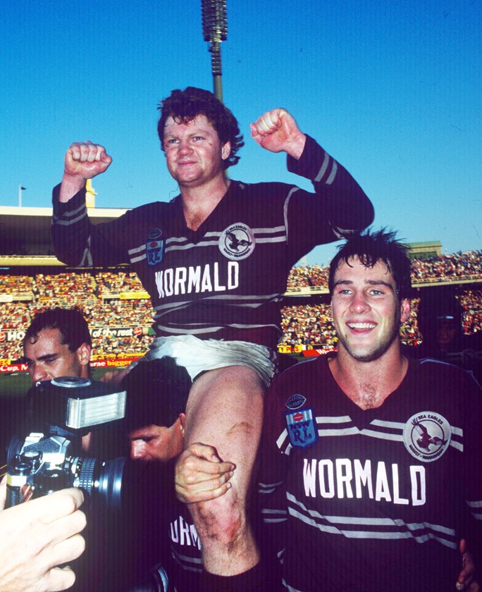 Manly captain Paul Vautin is chaired off after the '87 grand final.
