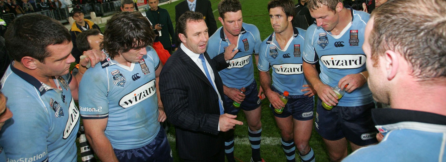 Ricky Stuart addresses his troops after the triumph.