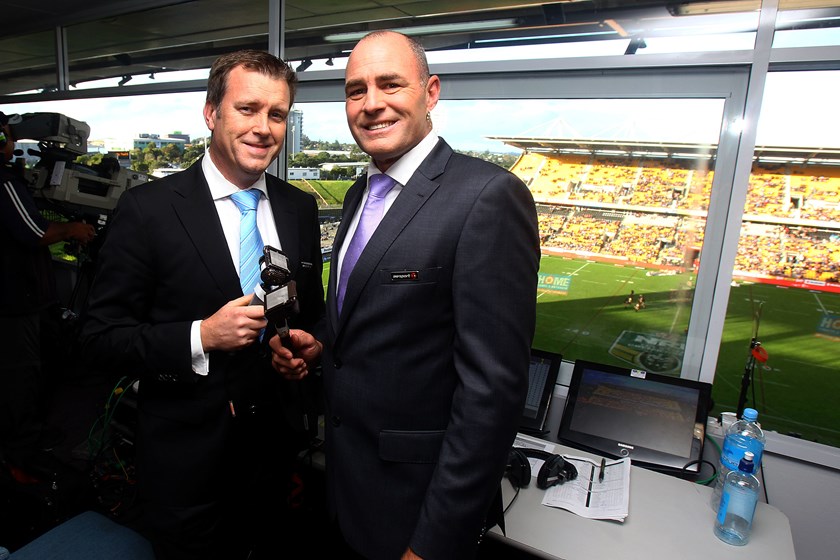 Daryl Halligan with co-commentator Andrew Voss in 2013.
