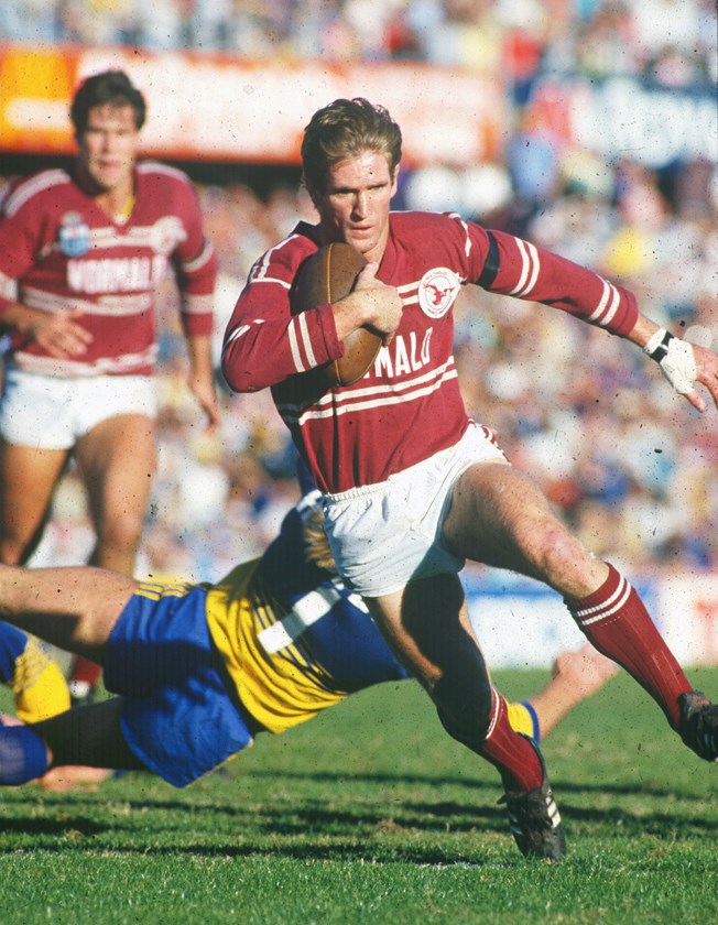 Des Hasler strutting his stuff for Manly in 1991.