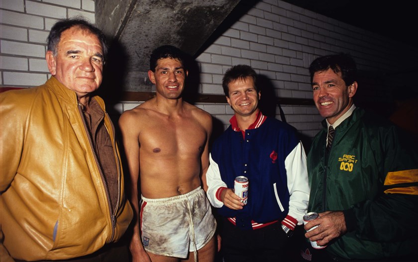 Jack Gibson with Roosters legends Hugh McGahan, Mark Murray and John Peard.
