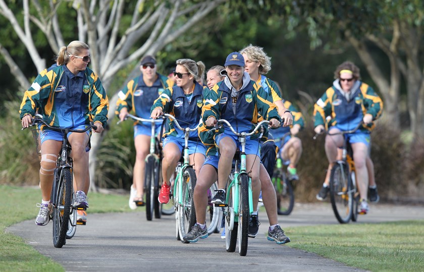Nat Dwyer and the Jillaroos on their way to training.