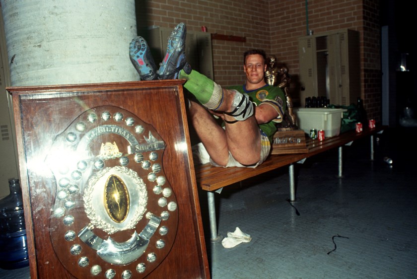 Glenn Lazarus relaxes after the 1990 grand final win.