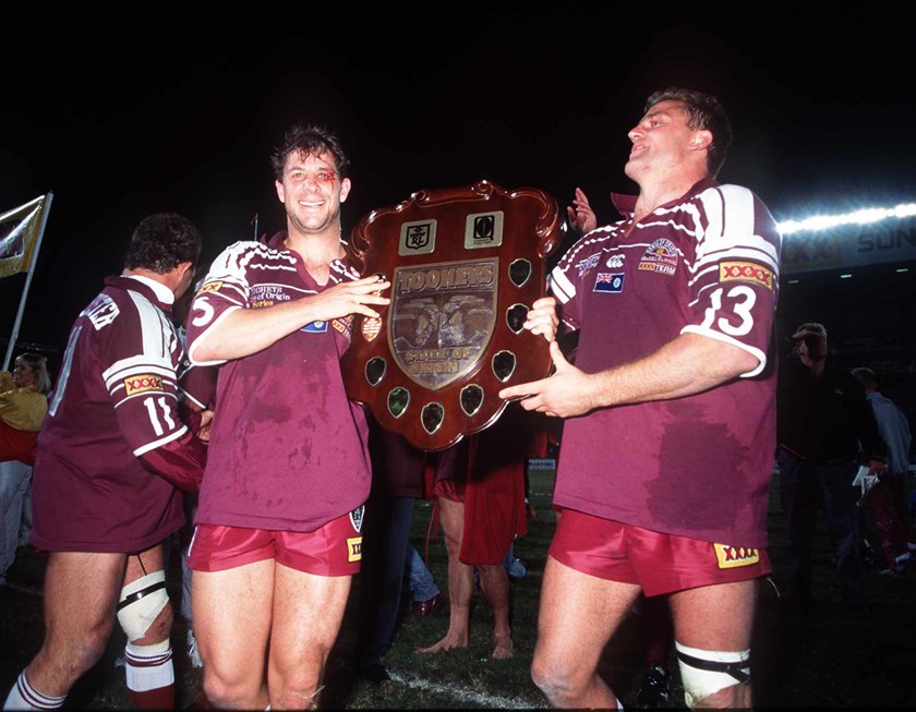 Mark Coyne and Billy Moore with the Origin shield in 1995.