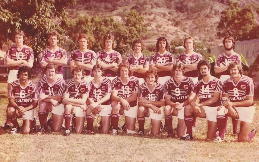 Colin Scott (fifth from left, back row) pictured next to Gene Miles (fourth from left, back row) in the A grade Townsville Souths side in the 1970s.