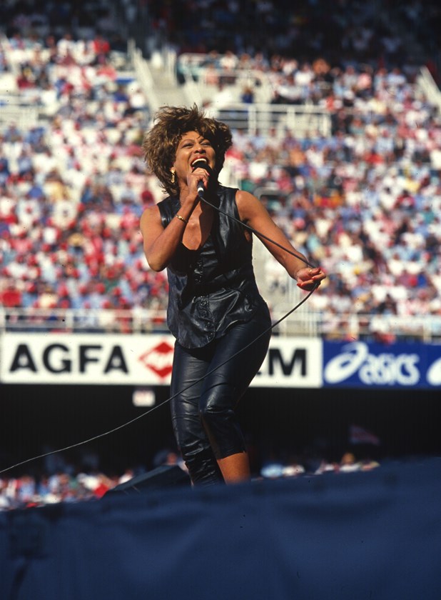 Tina Turner performing at the 1993 grand final. 