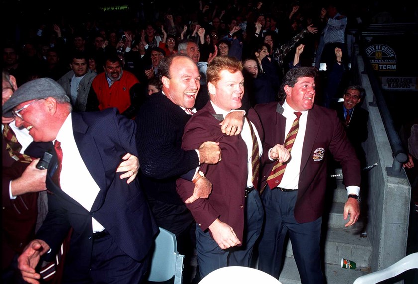Dick Turner, Wally Lewis, Paul Vautin and Chris Close rejoice in 1995.