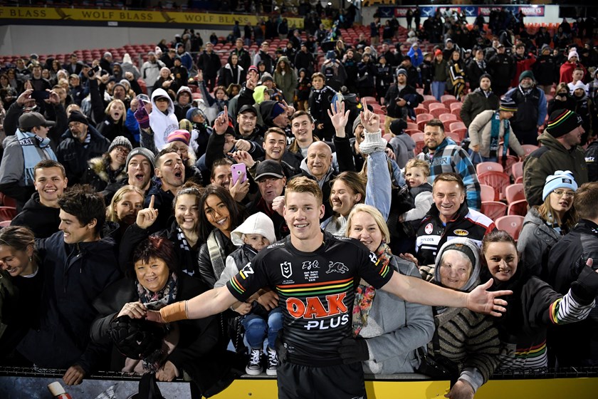 Panthers rookie Matt Burton with Penrith fans in 2019.