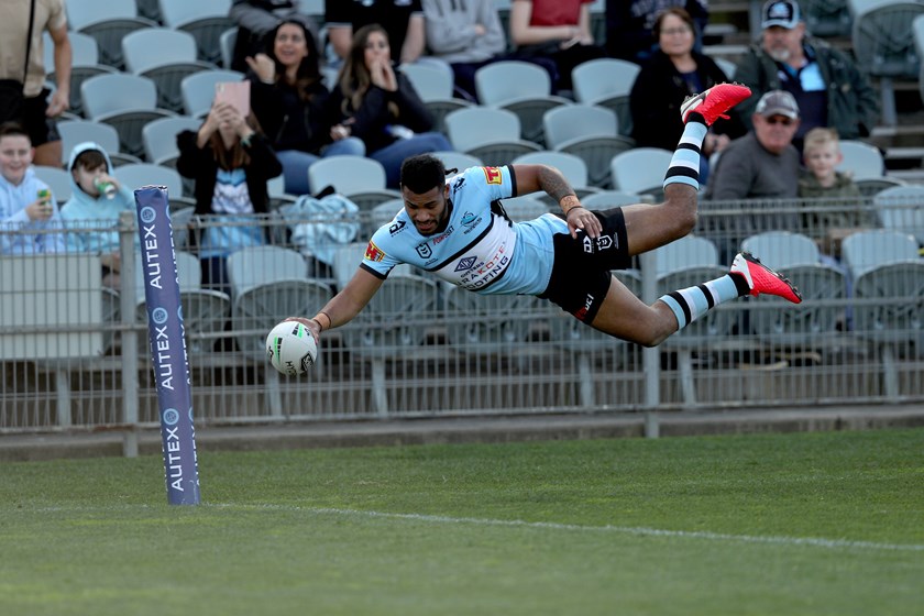 Sione Katoa soars in to score his first try.