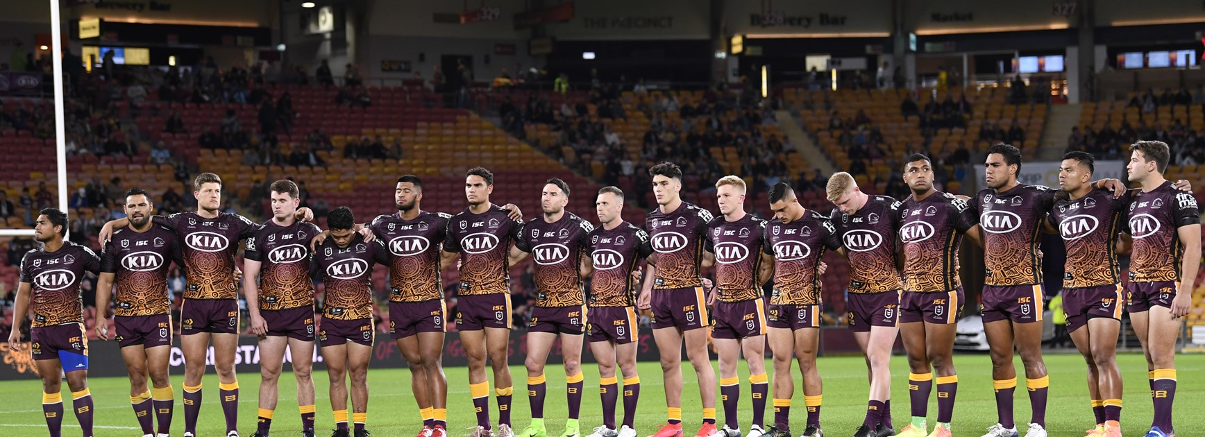 Brisbane players before their Indigenous Round match.