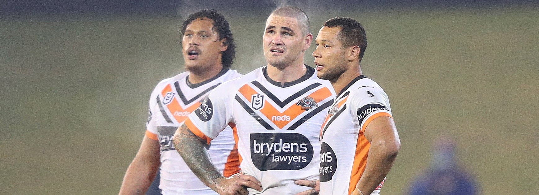 Dejected Tigers Luciano Leilua, Russell Packer and Moses Mbye.