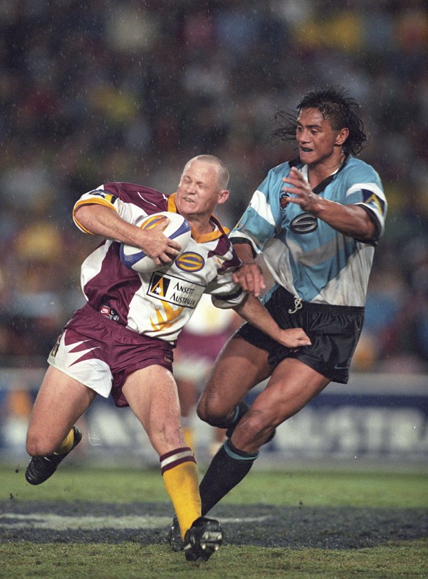 Tawera Nikau moves in to tackle Kevin Walters in 1997.