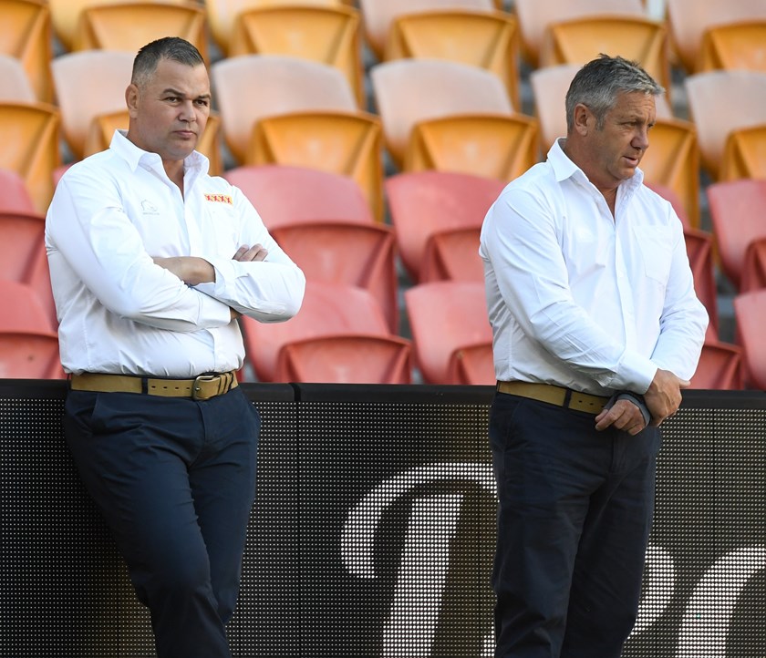 Anthony Seibold and Peter Gentle at a game earlier this season.