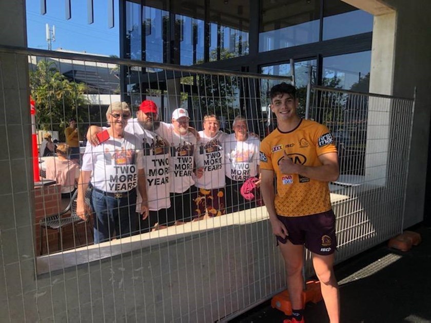 Herbie Farnworth with his fan club The Knights of the Broncos table. 
