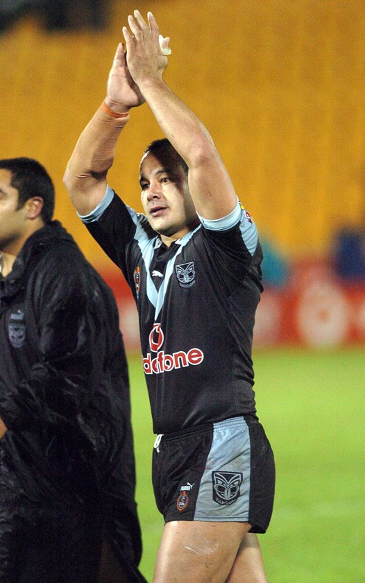 Monty Betham thanks fans after a match.