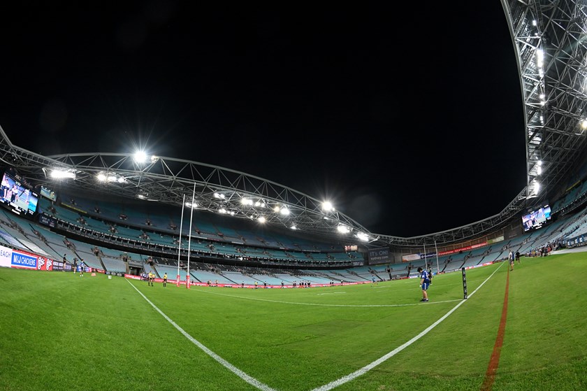 An empty ANZ Stadium hosted the opening game of round 2 between the Bulldogs and Cowboys.