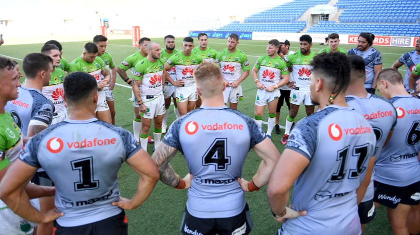 Raiders co-captain Josh Hodgson thanks the Warriors after their round-two clash on the Gold Coast.