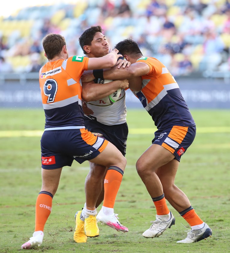Jason Taumalolo powers ahead during the Cowboys' round 7 win.
