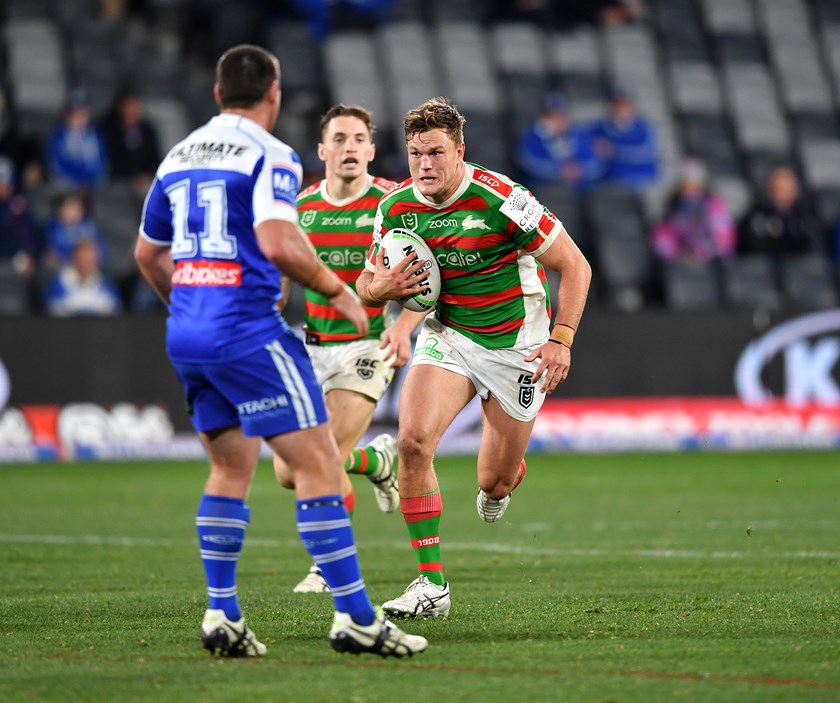 Liam Knight on the charge against the Bulldogs.