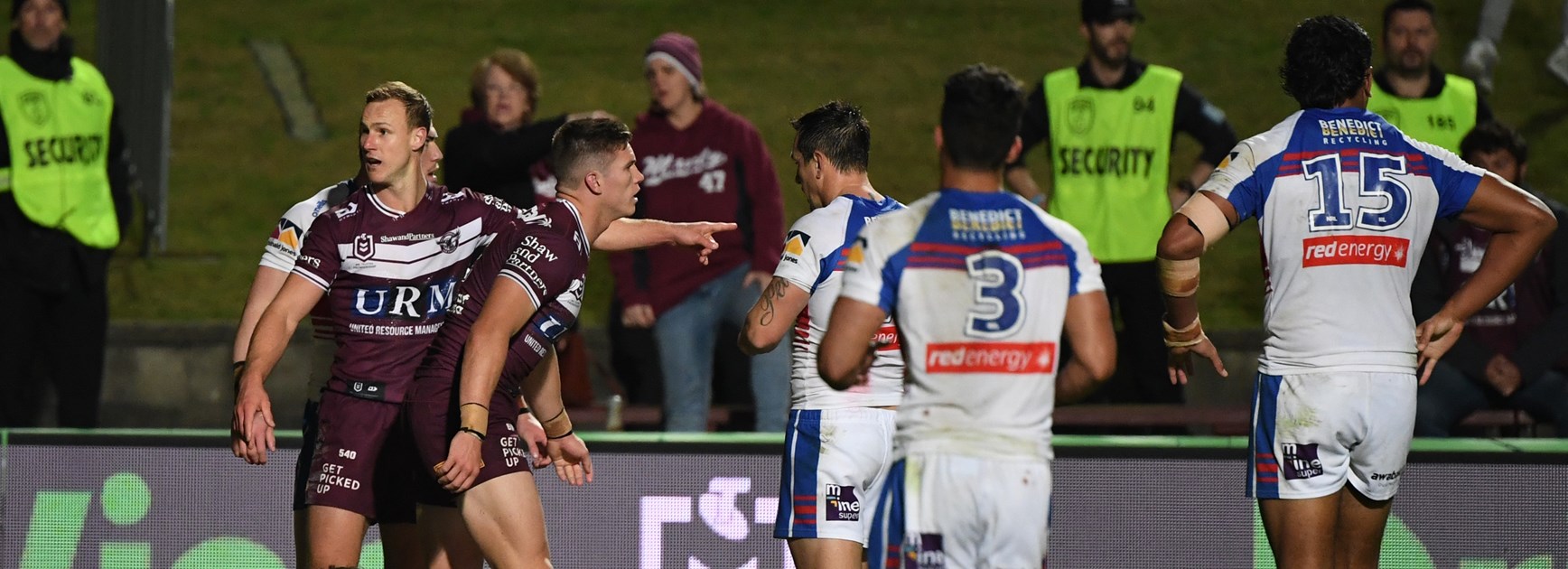 Daly Cherry-Evans points to fallen teammate Tevita Funa after the siren.