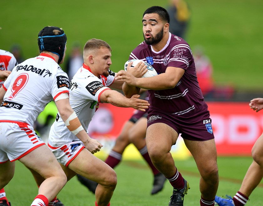 Keith Titmuss in action for Manly against the Dragons in the 2019 Jersey Flegg competition.