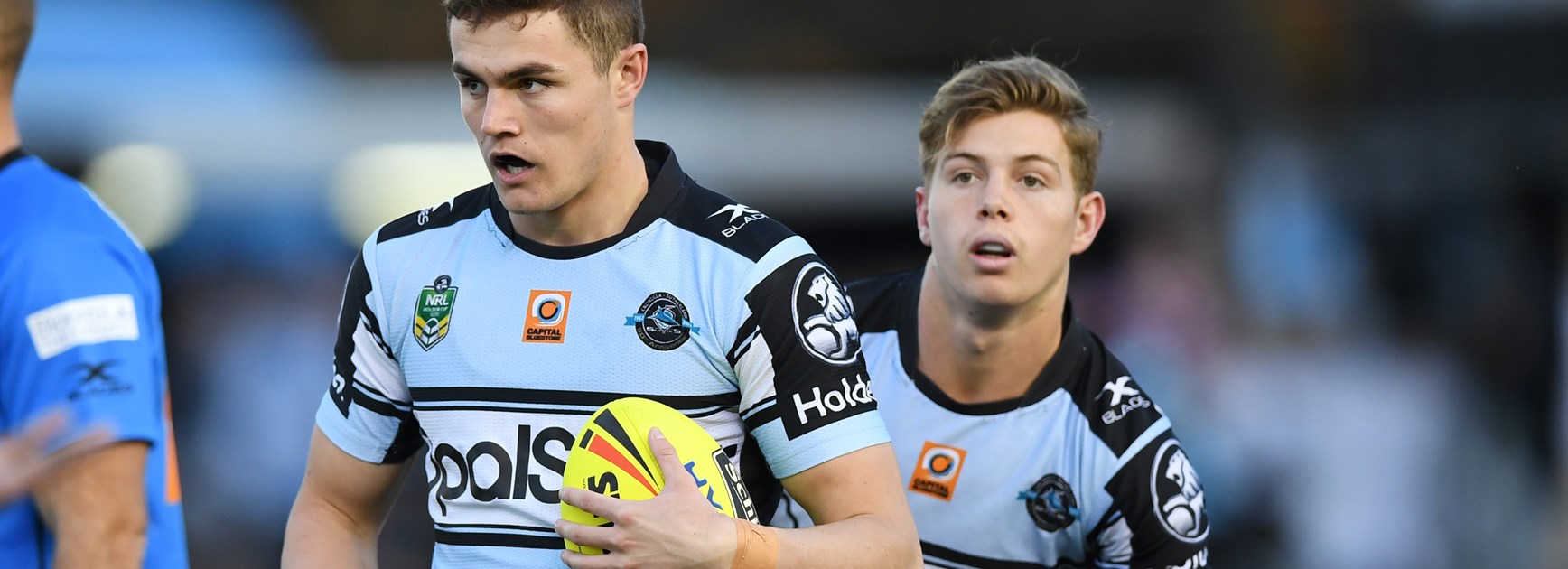 Sharks Kyle Flanagan and Blayke Brailey in the under-20s.